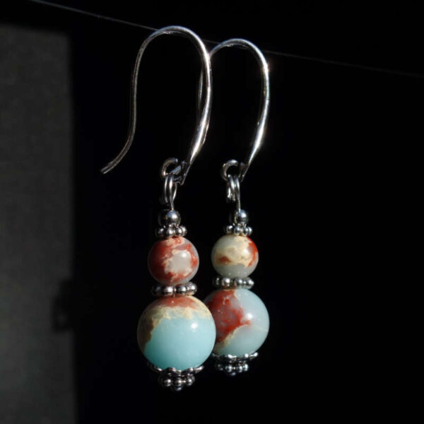 Shoushan Stone Earrings Agalmatolite Semi-Precious Stone Rhodium Plated 925 Sterling Silver Hooks