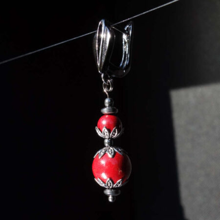 Vermillion Cinnabar Earring Semi-Precious Stone Art Stone Hypoallergic English Lock Hook
