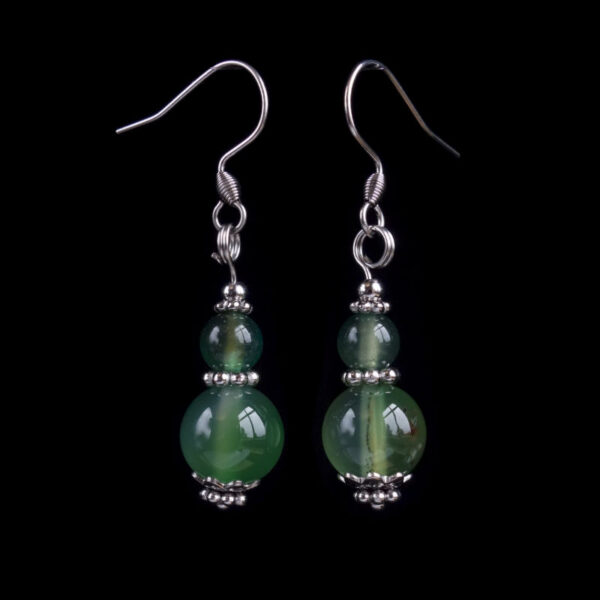 Warm Green Dyed Agate Earrings Semi-Precious Stone Hypoallergic Stainless Steel Hooks