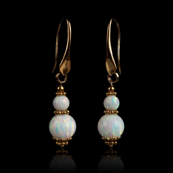 White Fire Lab Opal Earrings Semi-Precious Stone Beads Real 18k Gold Plated 925 Sterling Silver Hooks