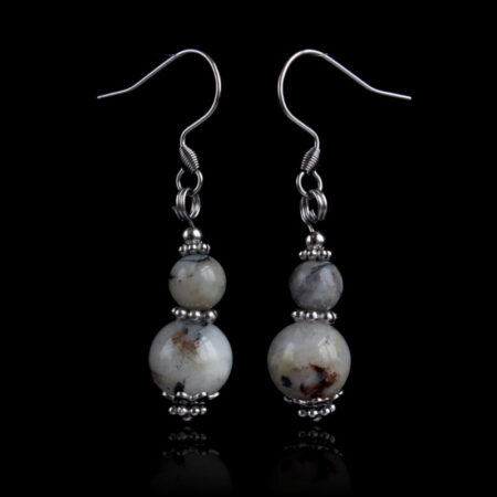 White Pietersite Earrings Eagle's Eye Semi-Precious Stone Beads Hypoallergic Stainless Steel Hooks