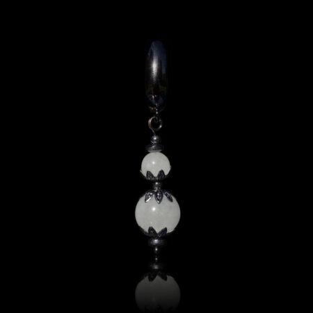 White Quartz Chalcedony Single Drop Earring Semi-Precious stone round beads Hypoallergic English Lock Hook