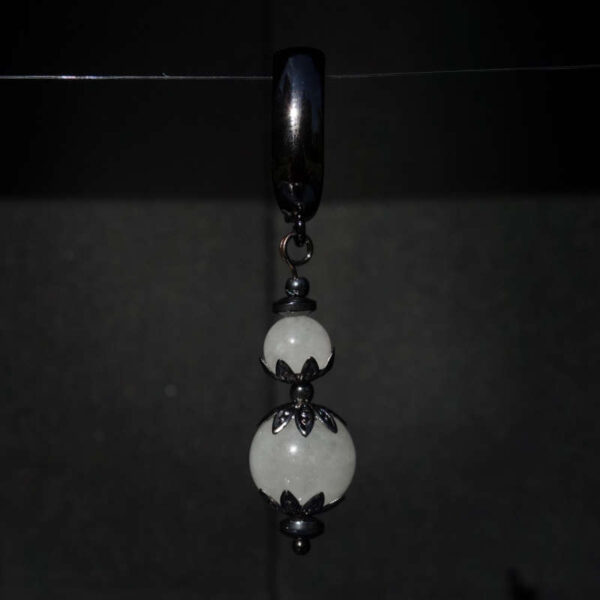 White Quartz Chalcedony Single Drop Earring Semi-Precious stone round beads Hypoallergic English Lock Hook