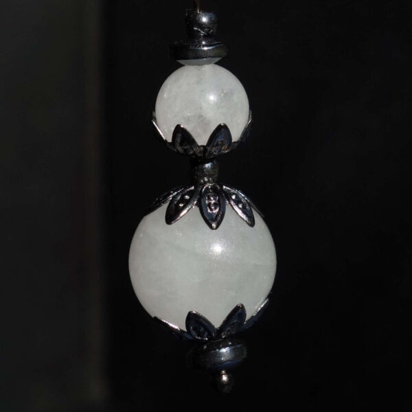 White Quartz Chalcedony Single Drop Earring Semi-Precious stone round beads Hypoallergic English Lock Hook