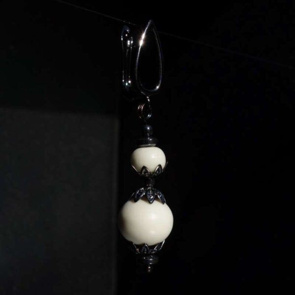 White Yak Bine Earring Natural bone round beads  Hypoallergic English Lock Hook