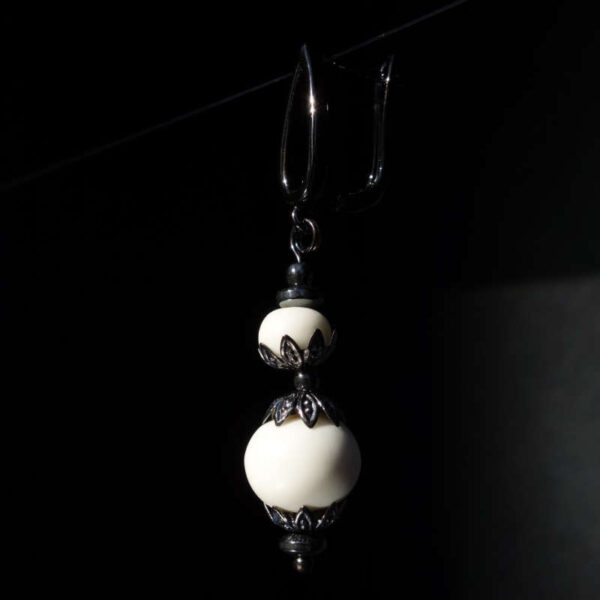 White Yak Bine Earring Natural bone round beads  Hypoallergic English Lock Hook