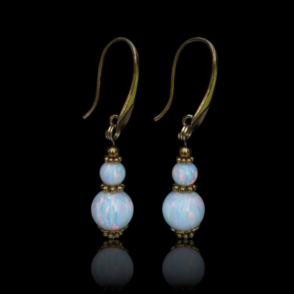 White Fire Lab Opal Earrings Semi-Precious Stone Beads Real 18k Gold Plated 925 Sterling Silver Hooks