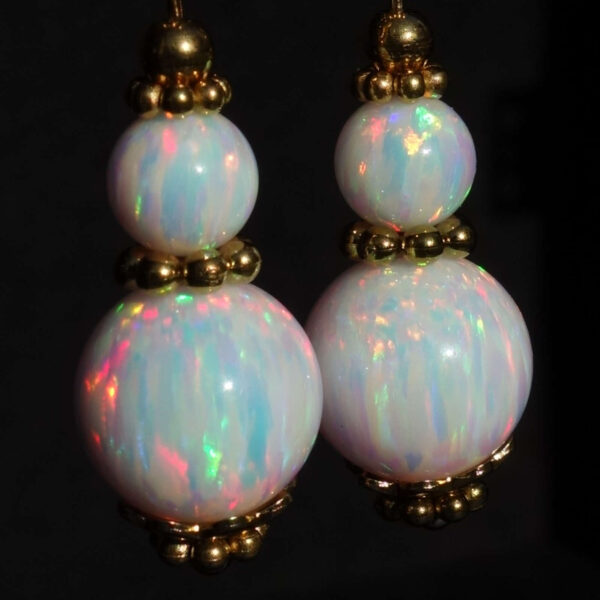 White Fire Lab Opal Earrings Semi-Precious Stone Beads Real 18k Gold Plated 925 Sterling Silver Hooks