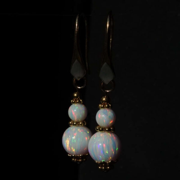 White Fire Lab Opal Earrings Semi-Precious Stone Beads Real 18k Gold Plated 925 Sterling Silver Hooks