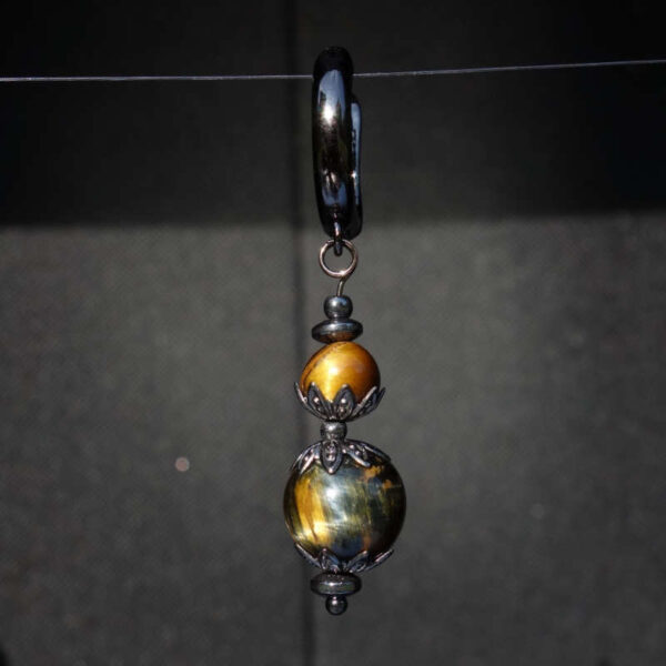 Golden Yellow Tiger's Eye Earring Semi-Precious Stone Beads Hypoallergic English Lock Hook