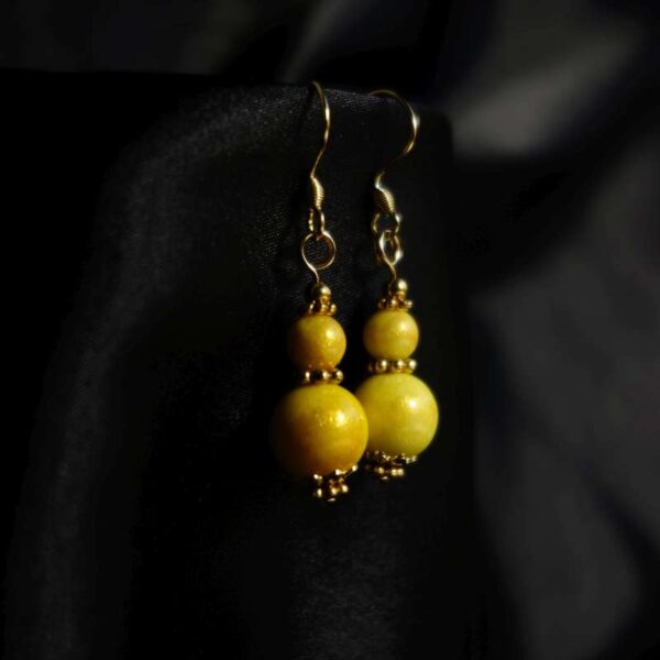 Yellow Golden Breath Earrings Lapis Lazuli Imitation Artstone Hypoallergic Stainless Steel Hooks