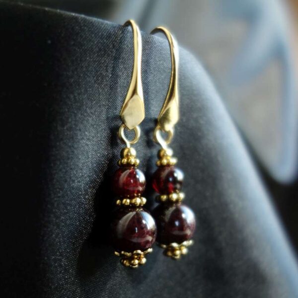 Natural Almandine Garnet Earrings Semi-Precious Stone Beads Real 18k Gold Plated 925 Sterling Silver Hooks