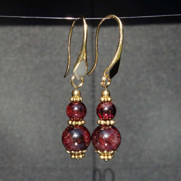 Natural Almandine Garnet Earrings Semi-Precious Stone Beads Real 18k Gold Plated 925 Sterling Silver Hooks