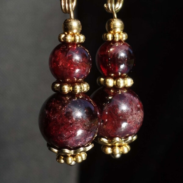 Natural Almandine Garnet Earrings Semi-Precious Stone Beads Real 18k Gold Plated 925 Sterling Silver Hooks