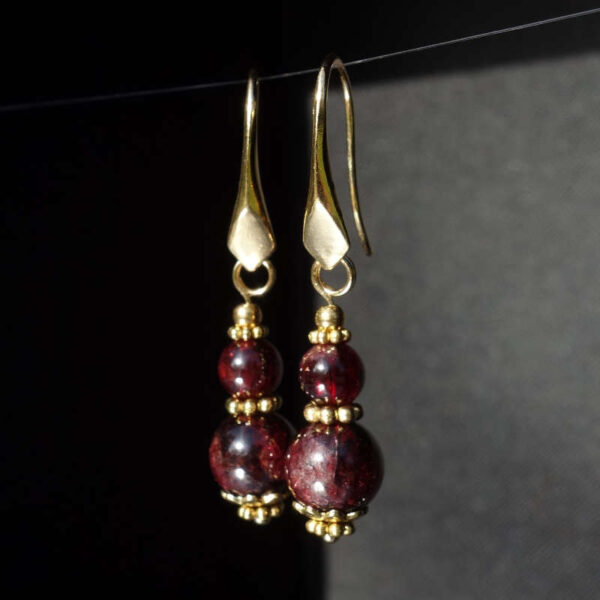 Natural Almandine Garnet Earrings Semi-Precious Stone Beads Real 18k Gold Plated 925 Sterling Silver Hooks