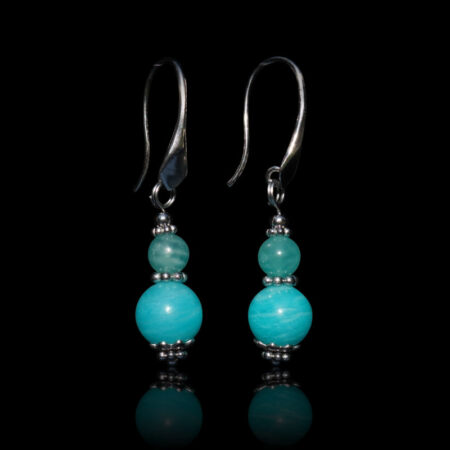 Russian Amazonite Earrings Semi-Precious Stone Beads Rhodium Plated 925 Sterling Silver Hooks