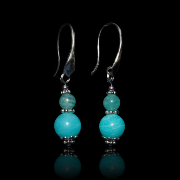 Russian Amazonite Earrings Semi-Precious Stone Beads Rhodium Plated 925 Sterling Silver Hooks