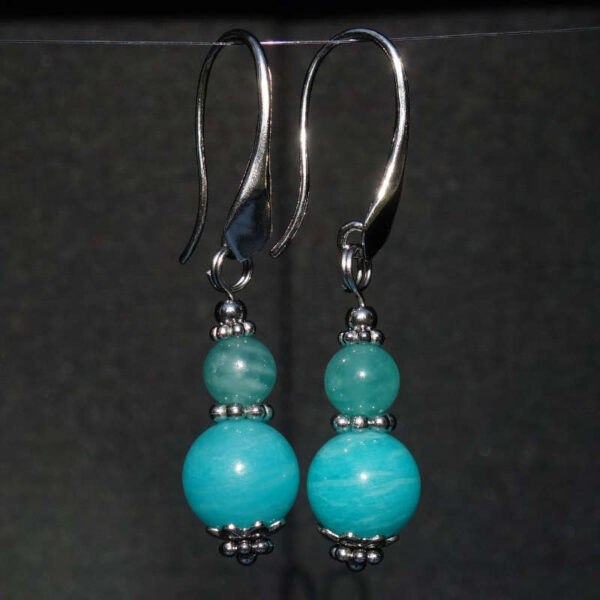 Russian Amazonite Earrings Semi-Precious Stone Beads Rhodium Plated 925 Sterling Silver Hooks