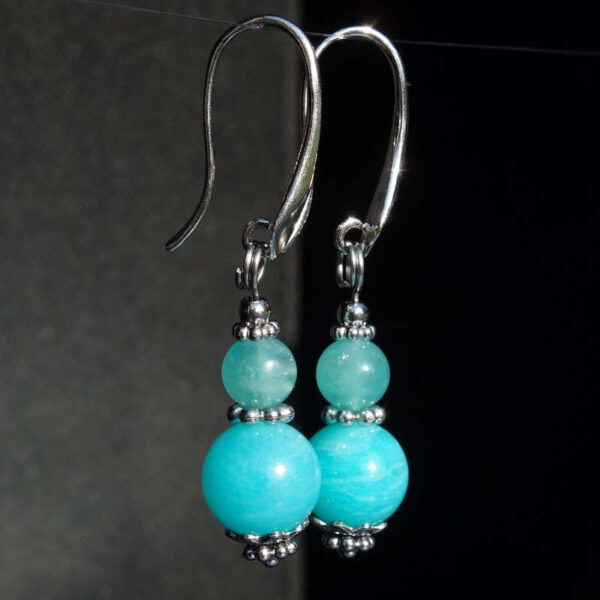 Russian Amazonite Earrings Semi-Precious Stone Beads Rhodium Plated 925 Sterling Silver Hooks