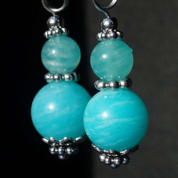 Russian Amazonite Earrings Semi-Precious Stone Beads Rhodium Plated 925 Sterling Silver Hooks