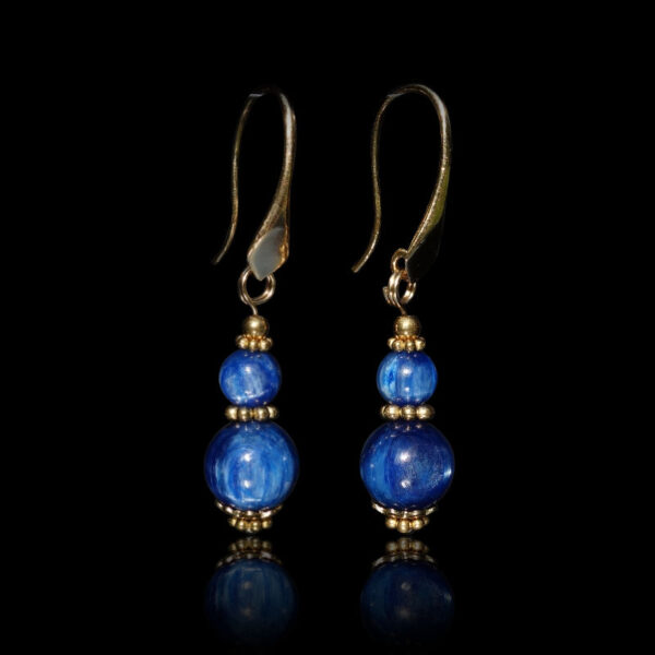 Chatoyant Kyanite Earrings Semi-Precious Stone Beads Real 18k Gold Plated 925 Sterling Silver Hooks