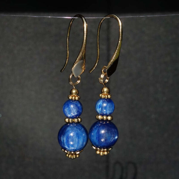 Chatoyant Kyanite Earrings Semi-Precious Stone Beads Real 18k Gold Plated 925 Sterling Silver Hooks