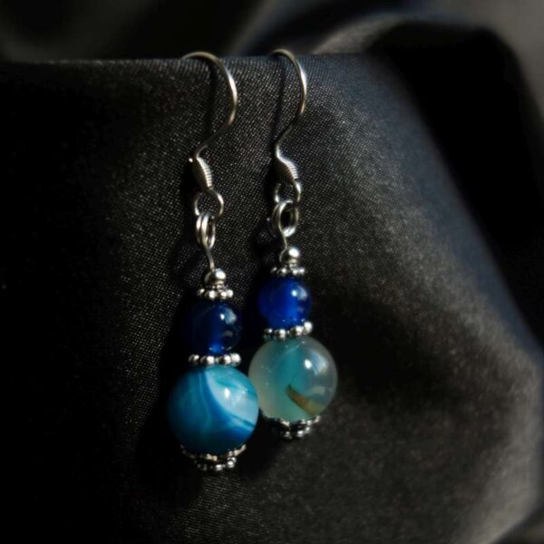 Blues Blue Dyed Blue Agate Earrings Semi-Precious Stone Hypoallergic Stainless Steel Hooks