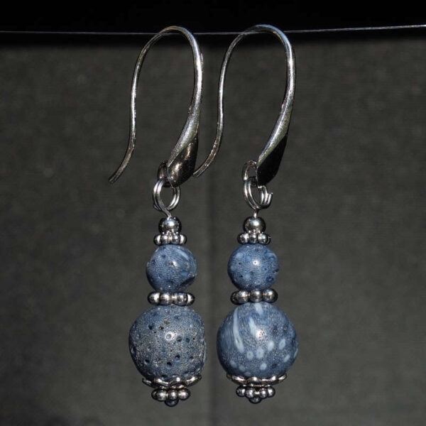 Blue Coral Earrings Semi-Precious Stone Beads Real 18k Gold Plated 925 Sterling Silver Hooks