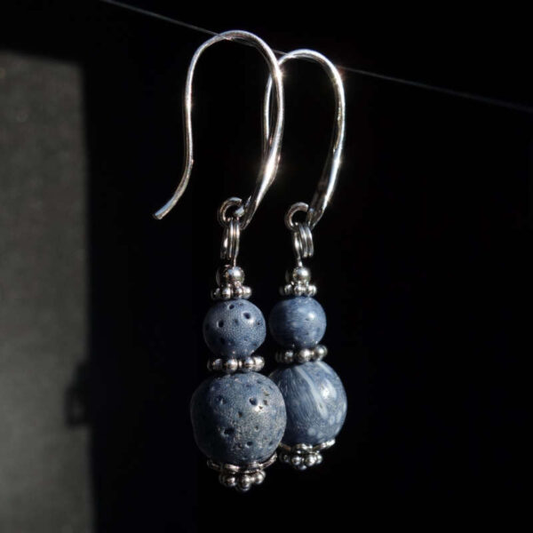 Blue Coral Earrings Semi-Precious Stone Beads Real 18k Gold Plated 925 Sterling Silver Hooks