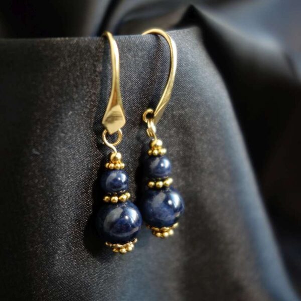 Natural Sapphire Earrings Semi-Precious Gemstone Beads Real 18k Gold Plated 925 Sterling Silver Hooks