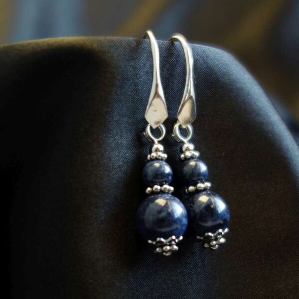 Natural Sapphire Earrings Semi-Precious Gemstone Beads Rhodium Plated 925 Sterling Silver Hooks