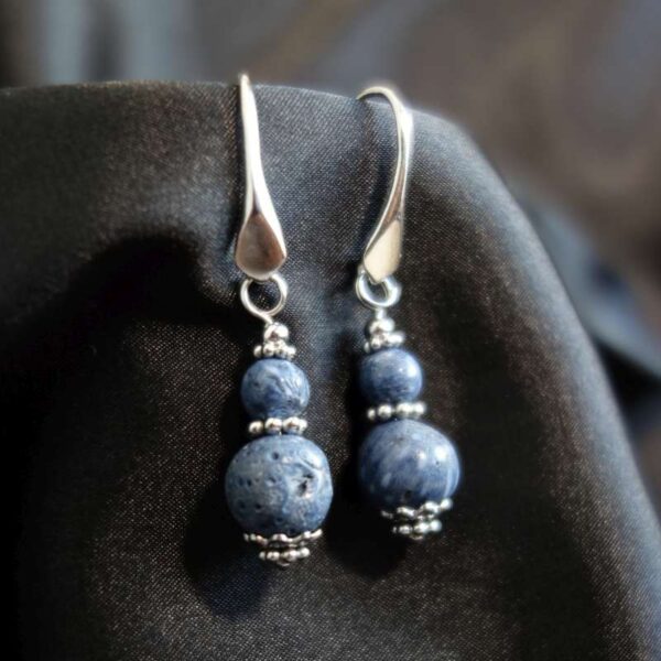 Blue Coral Earrings Semi-Precious Stone Beads Real 18k Gold Plated 925 Sterling Silver Hooks