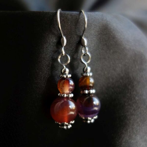 Browns Pinks Dyed Agate Earrings Semi-Precious Stone Hypoallergic Stainless Steel Hooks