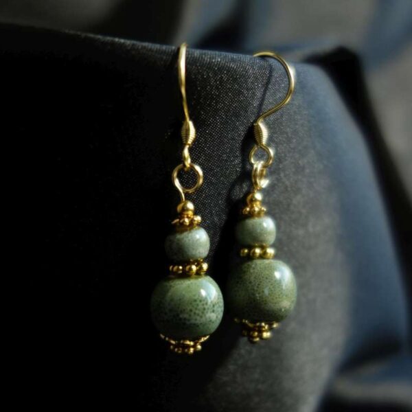 Green Glazed Ceramic Earring Ceramic Beads Hypoallergic Stainless Steel Hooks