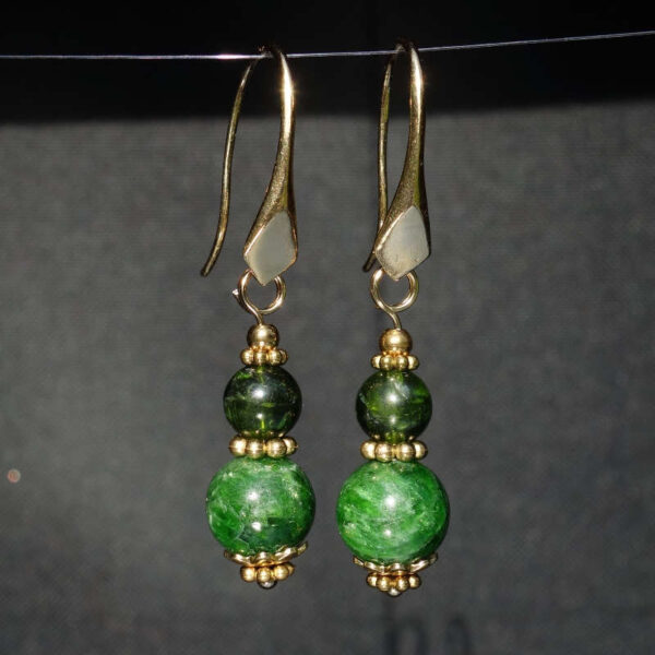 Chrome Diopside Earrings Semi-Precious Stone Beads Real 18k Gold Plated 925 Sterling Silver Hooks