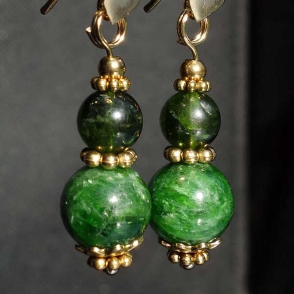 Chrome Diopside Earrings Semi-Precious Stone Beads Real 18k Gold Plated 925 Sterling Silver Hooks