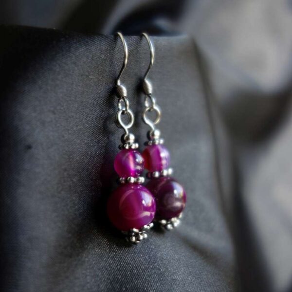 Fuchsia Punk Dyed Agate Earrings Semi-Precious Stone Hypoallergic Stainless Steel Hooks