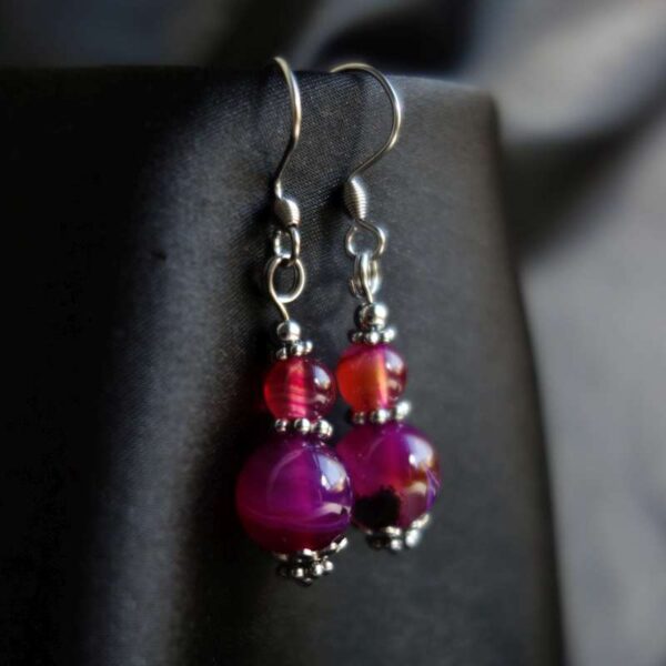 Fuchsia Pink Dyed Agate Earrings Semi-Precious Stone Hypoallergic Stainless Steel Hooks