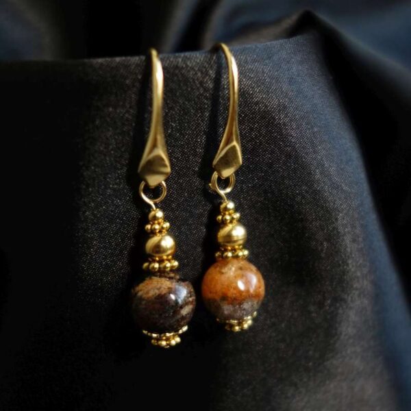 Phantom Ghost Garden Earrings Semi-Precious Stone Beads Real 18k Gold Plated 925 Sterling Silver Hooks