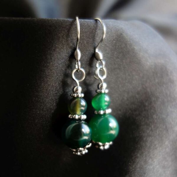 Dark Green Dyed Agate Earrings Semi-Precious Stone Hypoallergic Stainless Steel Hooks