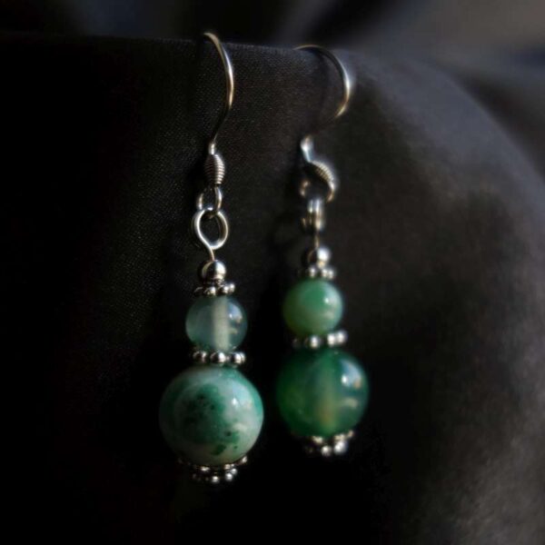 Misty Green Dyed Agate Earrings Semi-Precious Stone Hypoallergic Stainless Steel Hooks