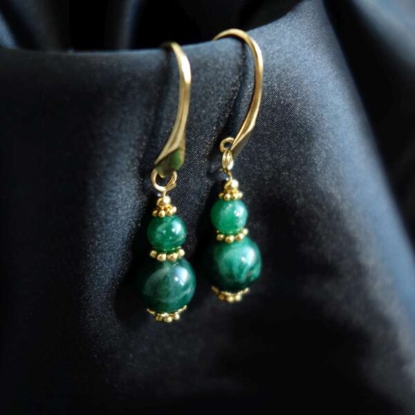 Mica Fuchsite Earrings Semi-Precious Gemstone Real 18k Gold Plated 925 Sterling Silver Hooks