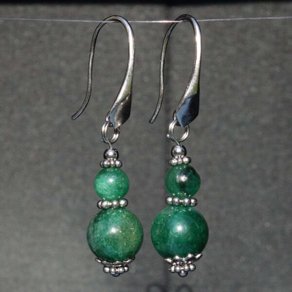 Mica Fuchsite Earrings Semi-Precious Gemstone Rhodium Plated 925 Sterling Silver Hooks