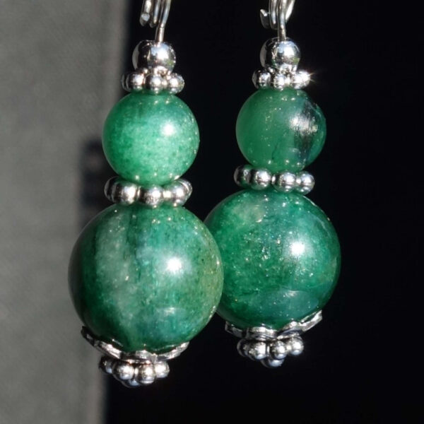 Mica Fuchsite Earrings Semi-Precious Gemstone Rhodium Plated 925 Sterling Silver Hooks