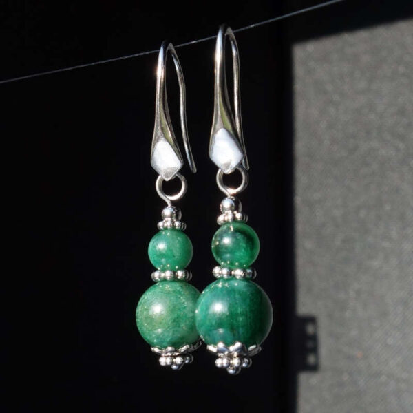 Mica Fuchsite Earrings Semi-Precious Gemstone Rhodium Plated 925 Sterling Silver Hooks