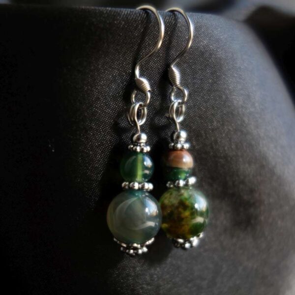 Mossy Green Dyed Agate Earrings Semi-Precious Stone Hypoallergic Stainless Steel Hooks