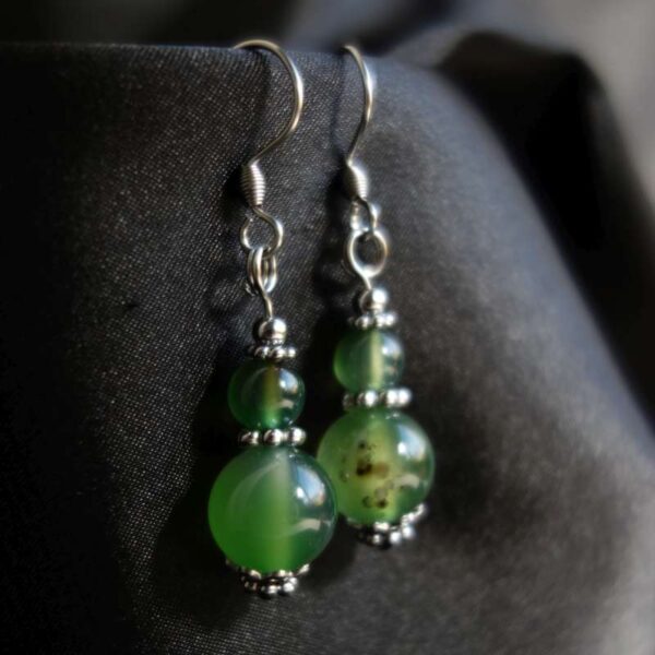 Warm Green Dyed Agate Earrings Semi-Precious Stone Hypoallergic Stainless Steel Hooks