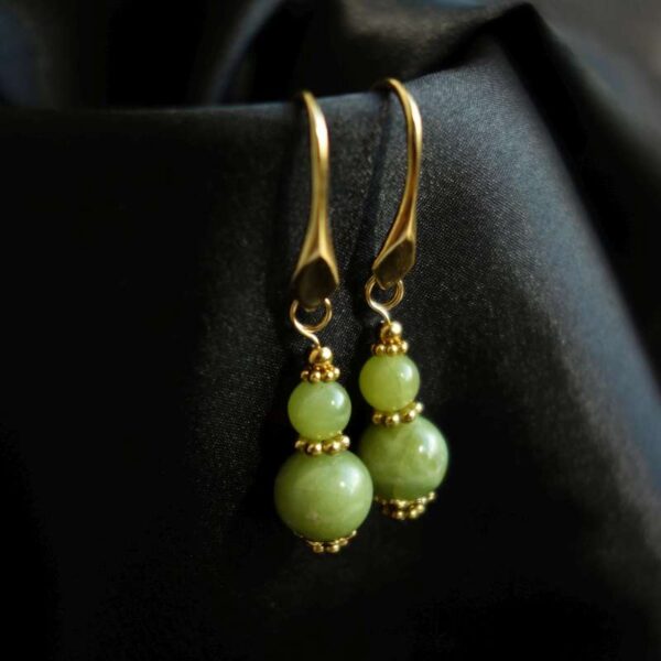 Idocrase Vesuvianite Earrings Semi-Precious Stone Beads Real 18k Gold Plated 925 Sterling Silver Hooks