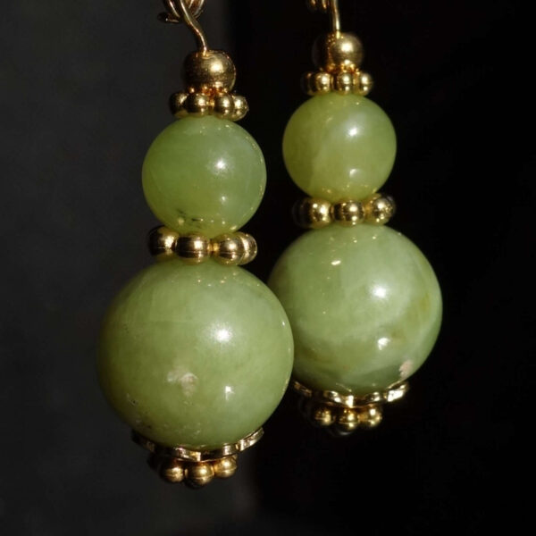 Idocrase Vesuvianite Earrings Semi-Precious Stone Beads Real 18k Gold Plated 925 Sterling Silver Hooks