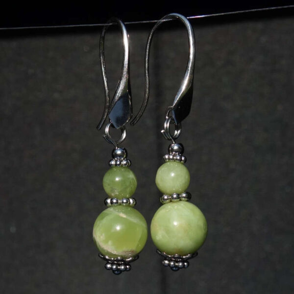 Idocrase Vesuvianite Earrings Semi-Precious Stone Beads Rhodium Plated 925 Sterling Silver Hooks